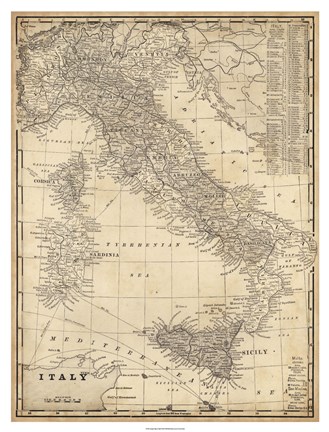 Framed Antique Map of Italy Print