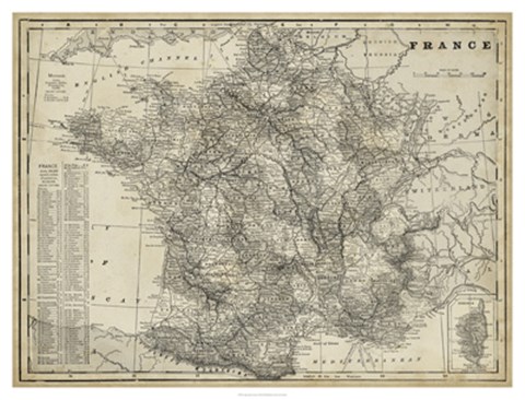 Framed Antique Map of France Print