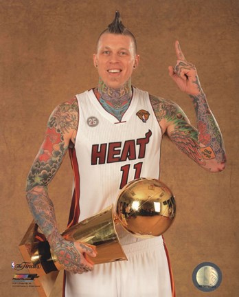 Framed Chris Andersen with the NBA Championship Trophy Game 7 of the 2013 NBA Finals Print