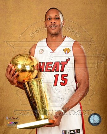 Framed Mario Chalmers with the NBA Championship Trophy Game 7 of the 2013 NBA Finals Print