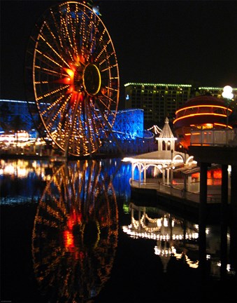 Framed Paradise Pier At Night Print