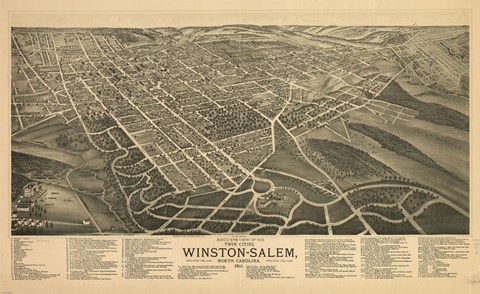 Framed Winston Salem, North Carolina in 1891 Print