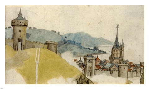 Framed View of a Walled City in River Landscape Print