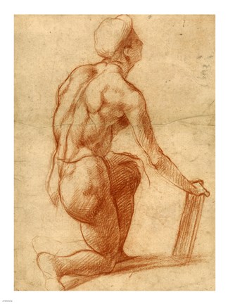 Framed Study of a Kneeling Figure Print