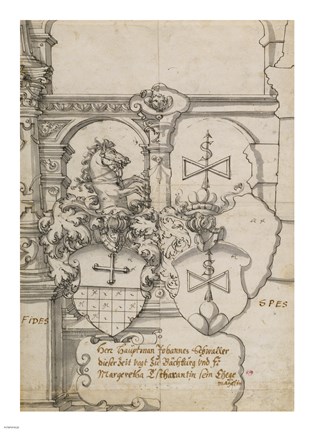 Framed Stained-Glass Design with Two Coats of Arms Print