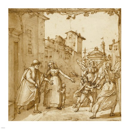 Framed Taddeo Leaving Home Escorted by Two Guardian Angels Print