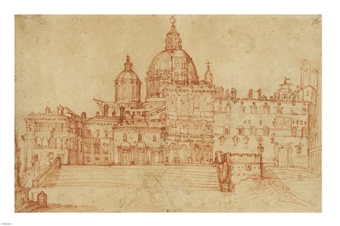 Framed View of Saint Peter&#39;s (recto); Study of a Young Man Print