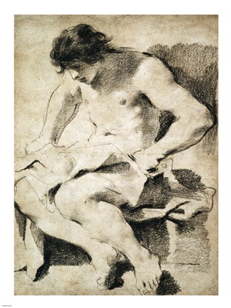 Framed Study of a Seated Young Man Print