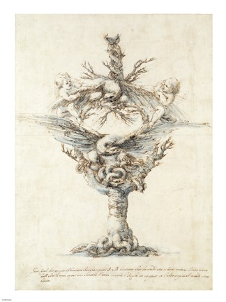 Framed Design for a Ewer with Eagles and PuttI Print