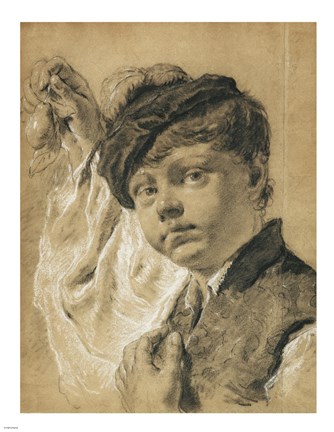 Framed Boy Holding a Pear Print