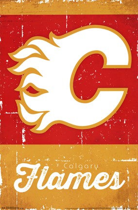 Framed Calgary Flames - Retro Logo 13 Print