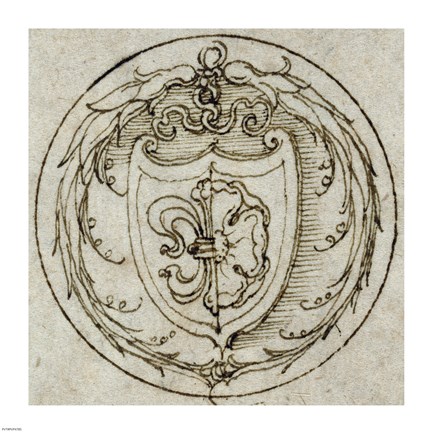 Framed Design for an Ornament or Signet Ring with the Arms of Lazarus Spengler Print