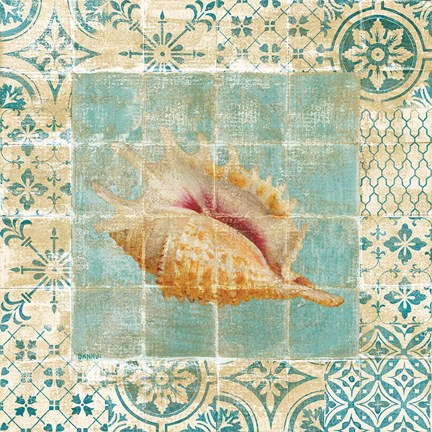 Framed Shell Tiles II Blue Print