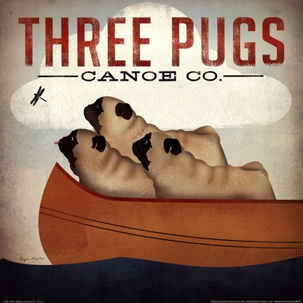 Framed Three Pugs in a Canoe v Print