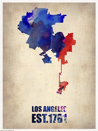 Framed Los Angeles Watercolor Map I Print