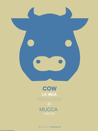 Framed Blue Cow Multilingual Poster Print