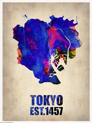 Framed Tokyo Watercolor Map I Print