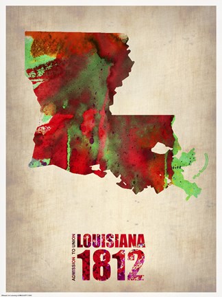 Framed Louisiana Watercolor Map Print