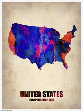 Framed USA Watercolor Map I Print
