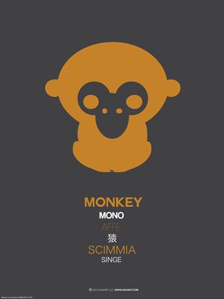Framed Orange Monkey Multilingual Poster Print