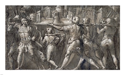 Framed Triumphal Procession of Roman Soldiers Carrying a Model of a City Print