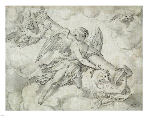 Framed Angels Bearing the Column of the Passion Print