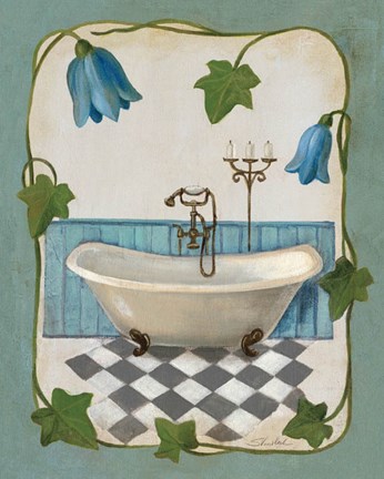 Framed Bell Flower Bath I on Ivory Print