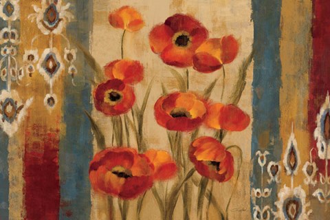 Framed Ikat Floral Tapestry Print