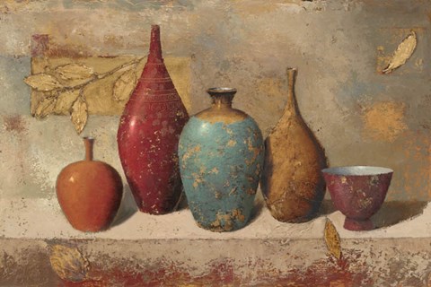 Framed Leaves and Vessels Print