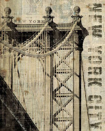 Framed Vintage NY Manhattan Bridge Print