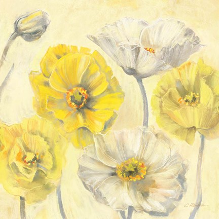 Framed Gold and White Contemporary Poppies II Print
