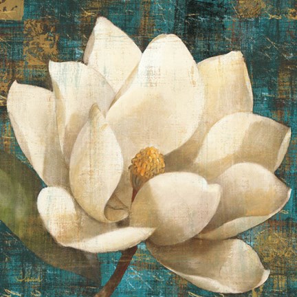 Framed Magnolia Blossom Turquoise Print