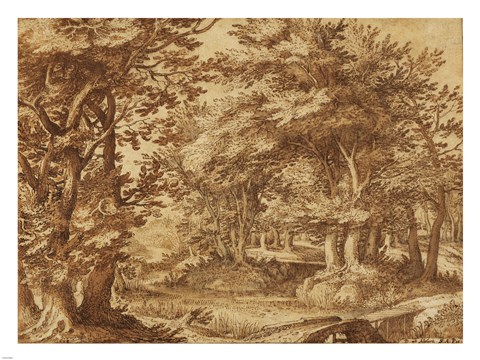 Framed Forest Landscape with a Distant Castle Print