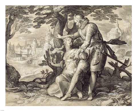 Framed Young Woman Assisted by a Gentleman Print