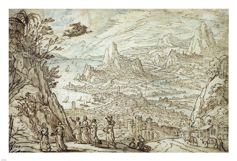 Framed Extensive Estuary Landscape with the Story of Mercury and Herse Print