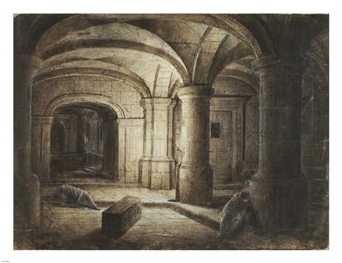 Framed Crypt of a Church with Two Men Sleeping Print