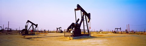 Framed Oil wells in oil field, California State Route 46, California, USA Print