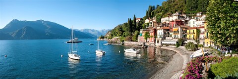 Framed Early evening view of waterfront at Varenna, Lake Como, Lombardy, Italy Print