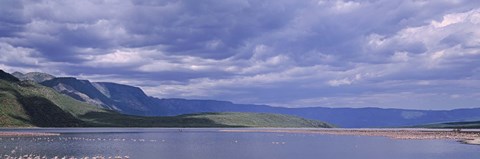 Framed Kenya, Lake Bogoria, Panoramic view of hills around a lake Print