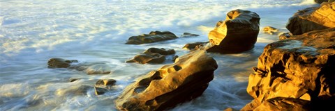 Framed Rock formations on the beach, La Jolla, California, USA Print