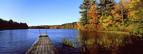 Framed Fall colors along a New England lake, Goshen, Hampshire County, Massachusetts, USA Print