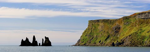 Framed Basalt rock formations in the sea, Vik, Iceland Print