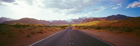 Framed Road passing through mountains, Calico Basin, Red Rock Canyon National Conservation Area, Las Vegas, Nevada, USA Print