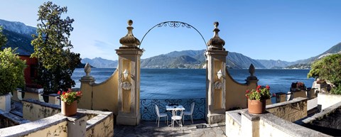 Framed View of Lake Como from a patio, Varenna, Lombardy, Italy Print