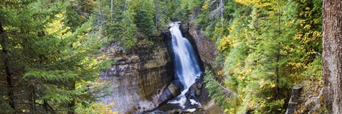 Framed Waterfall in a forest, Miners Falls, Rocks National Lakeshore, Upper Peninsula, Michigan, USA Print