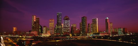 Framed Buildings lit up at night, Houston, Texas, USA Print