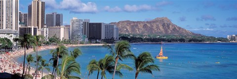 Framed Waikiki Beach, Honolulu, Hawaii, USA Print