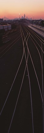 Framed USA, Illinois, Chicago, Cicero, Railroad tracks at dawn Print