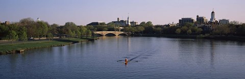 Framed Boat in a river, Charles River, Boston &amp; Cambridge, Massachusetts, USA Print