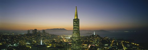 Framed Transamerica Pyramid Lit Up at Dusk, San Francisco, California Print